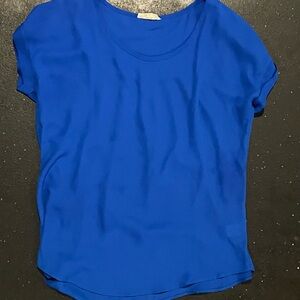 Pleione Short Sleeve Women's Blue Dress Shirt- Small